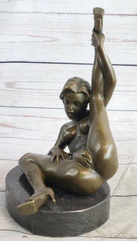 Erotic Nude Female Girl w/ Legs in Air Bronze Sculpture 5" x 11"