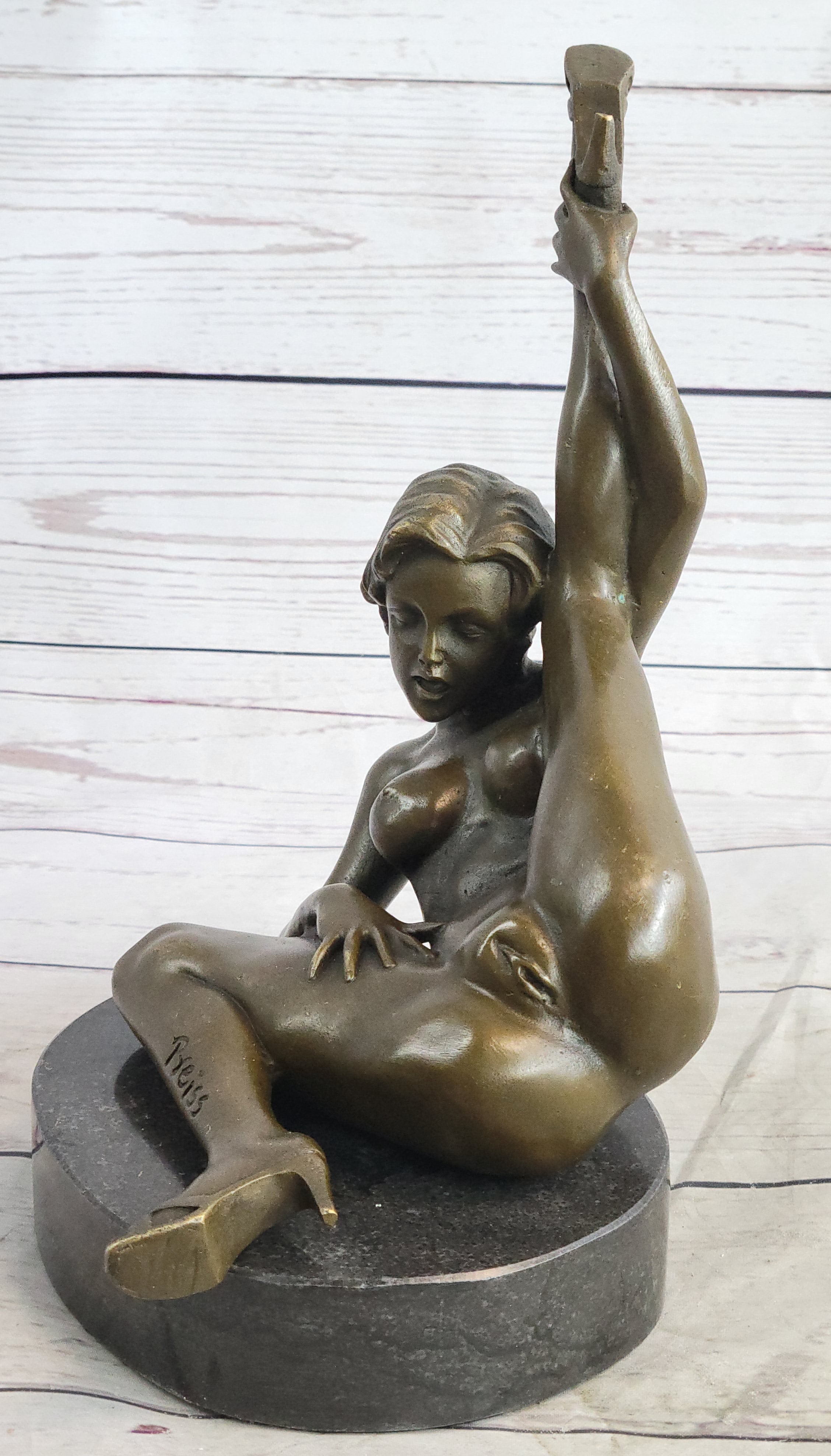 Erotic Nude Female Girl w/ Legs in Air Bronze Sculpture 5" x 11"