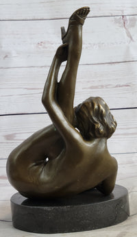 Erotic Nude Female Girl w/ Legs in Air Bronze Sculpture 5" x 11"