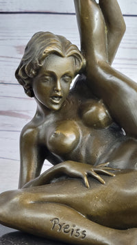 Erotic Nude Female Girl w/ Legs in Air Bronze Sculpture 5" x 11"