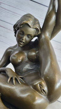 Erotic Nude Female Girl w/ Legs in Air Bronze Sculpture 5" x 11"