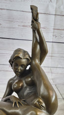 Erotic Nude Female Girl w/ Legs in Air Bronze Sculpture 5" x 11"