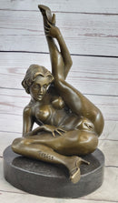 Erotic Nude Female Girl w/ Legs in Air Bronze Sculpture 5" x 11"