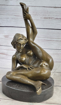 Erotic Nude Female Girl w/ Legs in Air Bronze Sculpture 5" x 11"