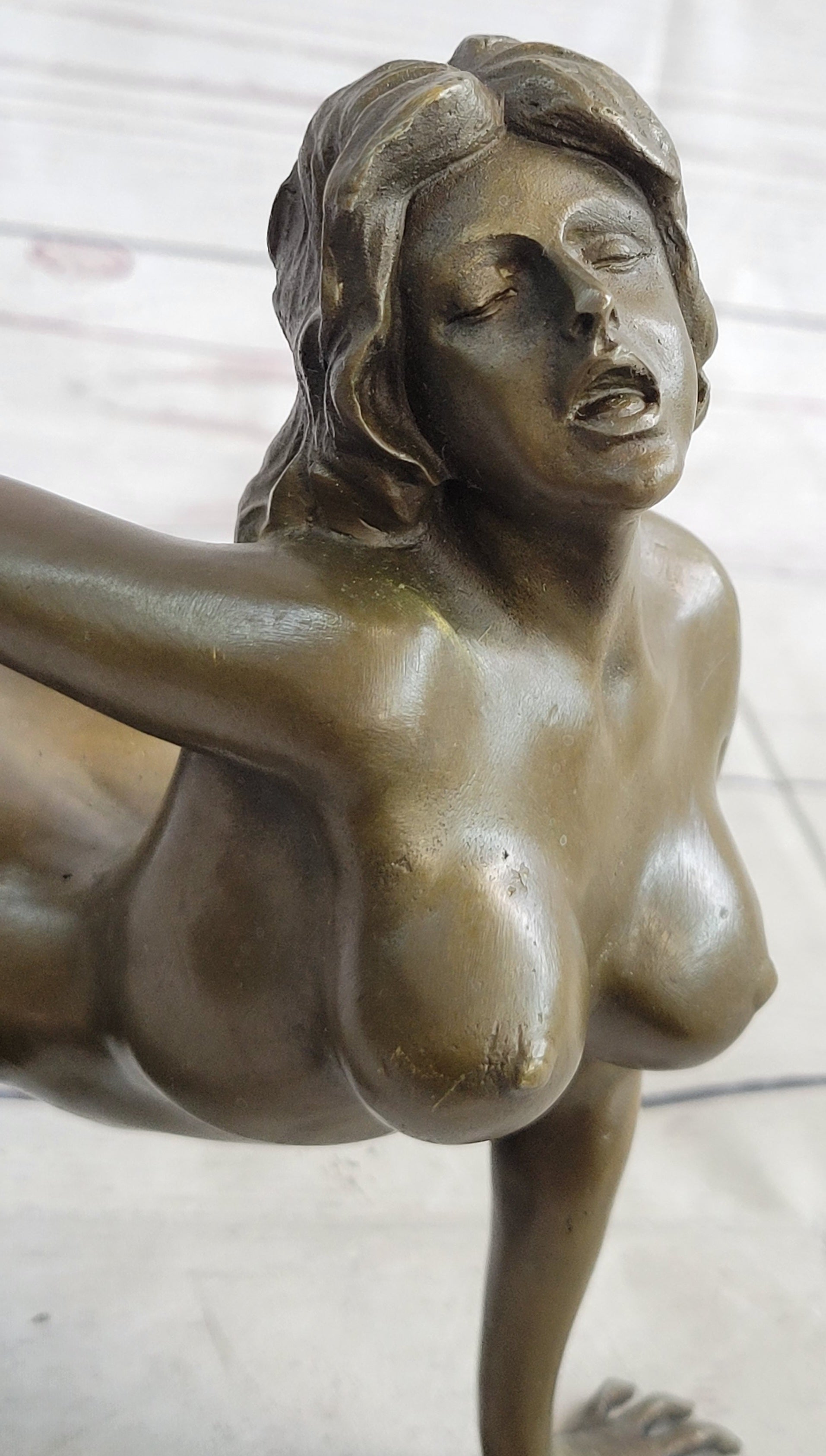 Erotic Nude Female Figure Bronze Sculpture Girl on Knees Signed