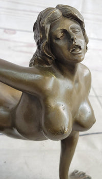 Erotic Nude Female Figure Bronze Sculpture Girl on Knees Signed