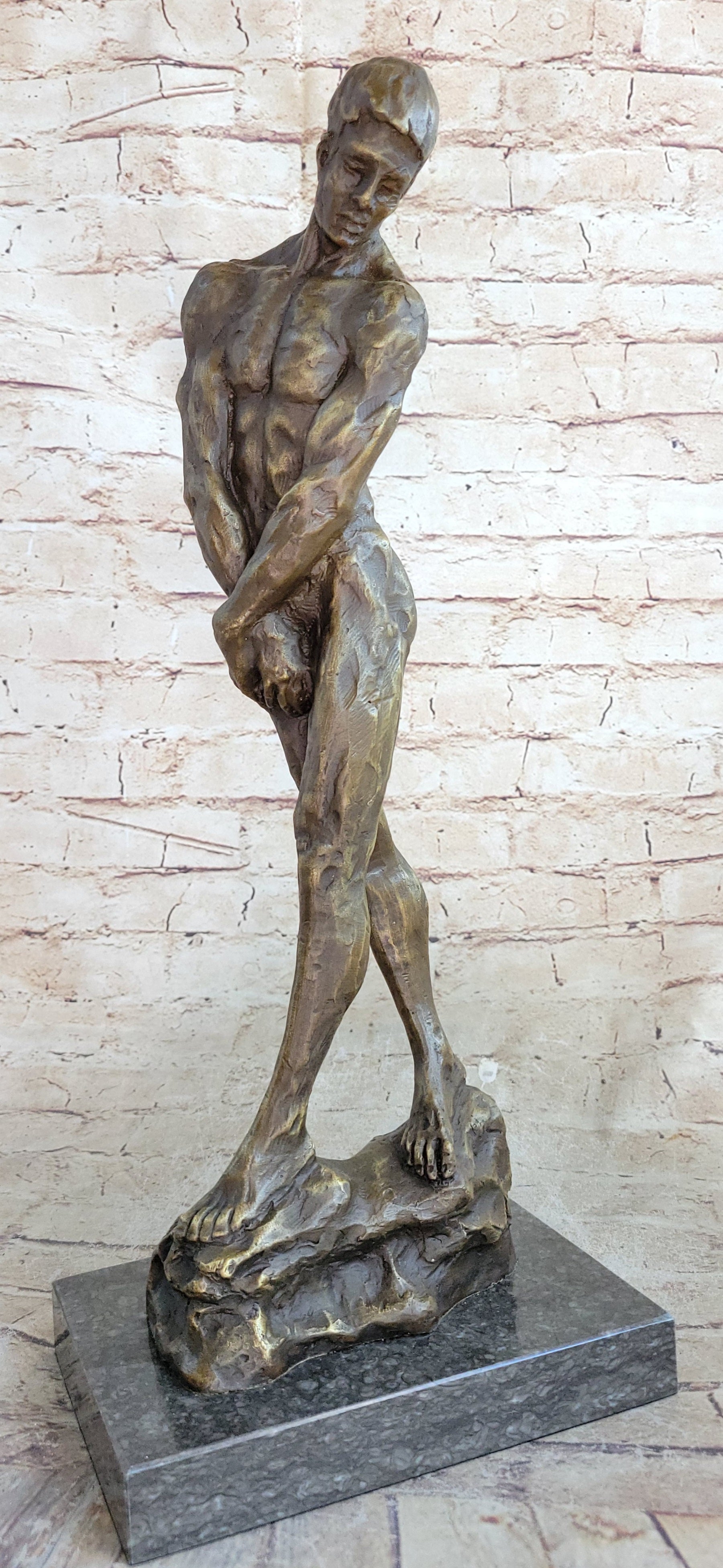 Rodin Adam Bronze Sculpture Marble Base Reproduction