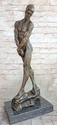 Rodin Adam Bronze Sculpture Marble Base Reproduction