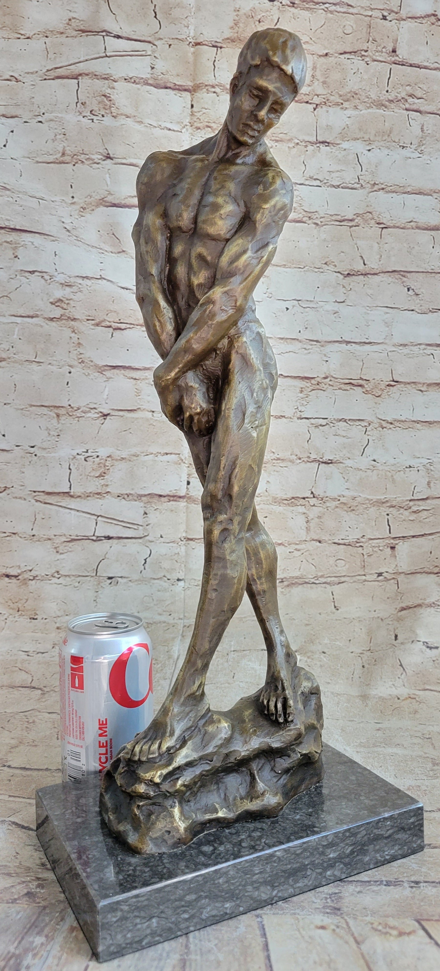 Rodin Adam Bronze Sculpture Marble Base Reproduction