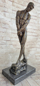 Rodin Adam Bronze Sculpture Marble Base Reproduction