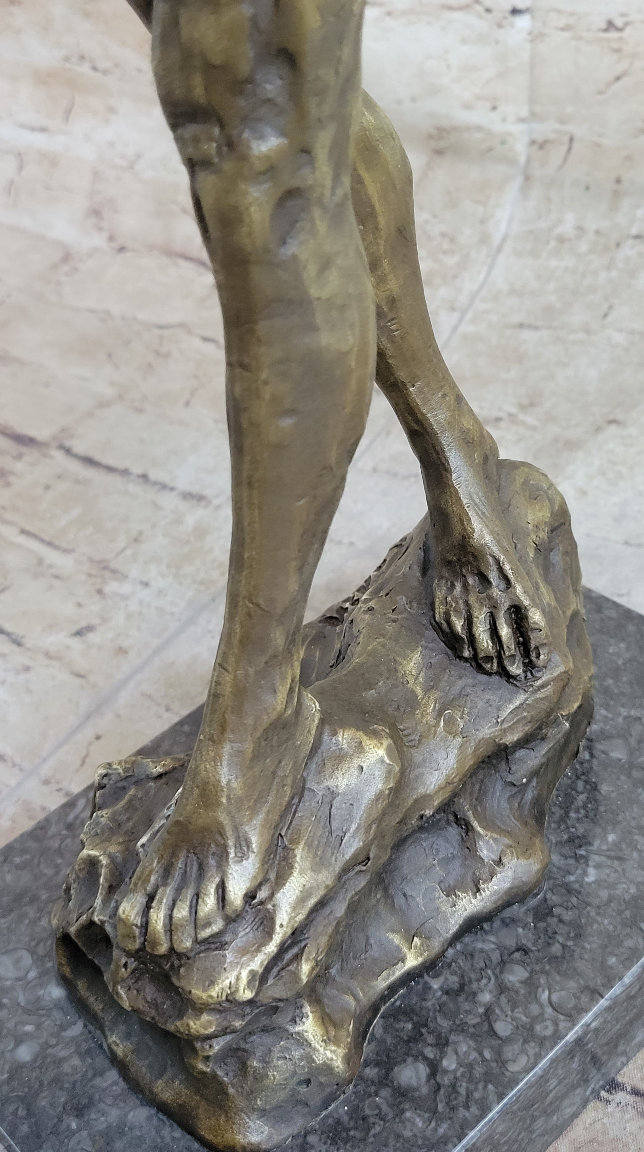 Rodin Adam Bronze Sculpture Marble Base Reproduction