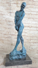 Green Patina Rodin Adam Nude Male Bronze Sculpture Classic Artwork