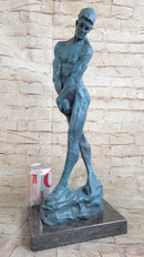 Green Patina Rodin Adam Nude Male Bronze Sculpture Classic Artwork