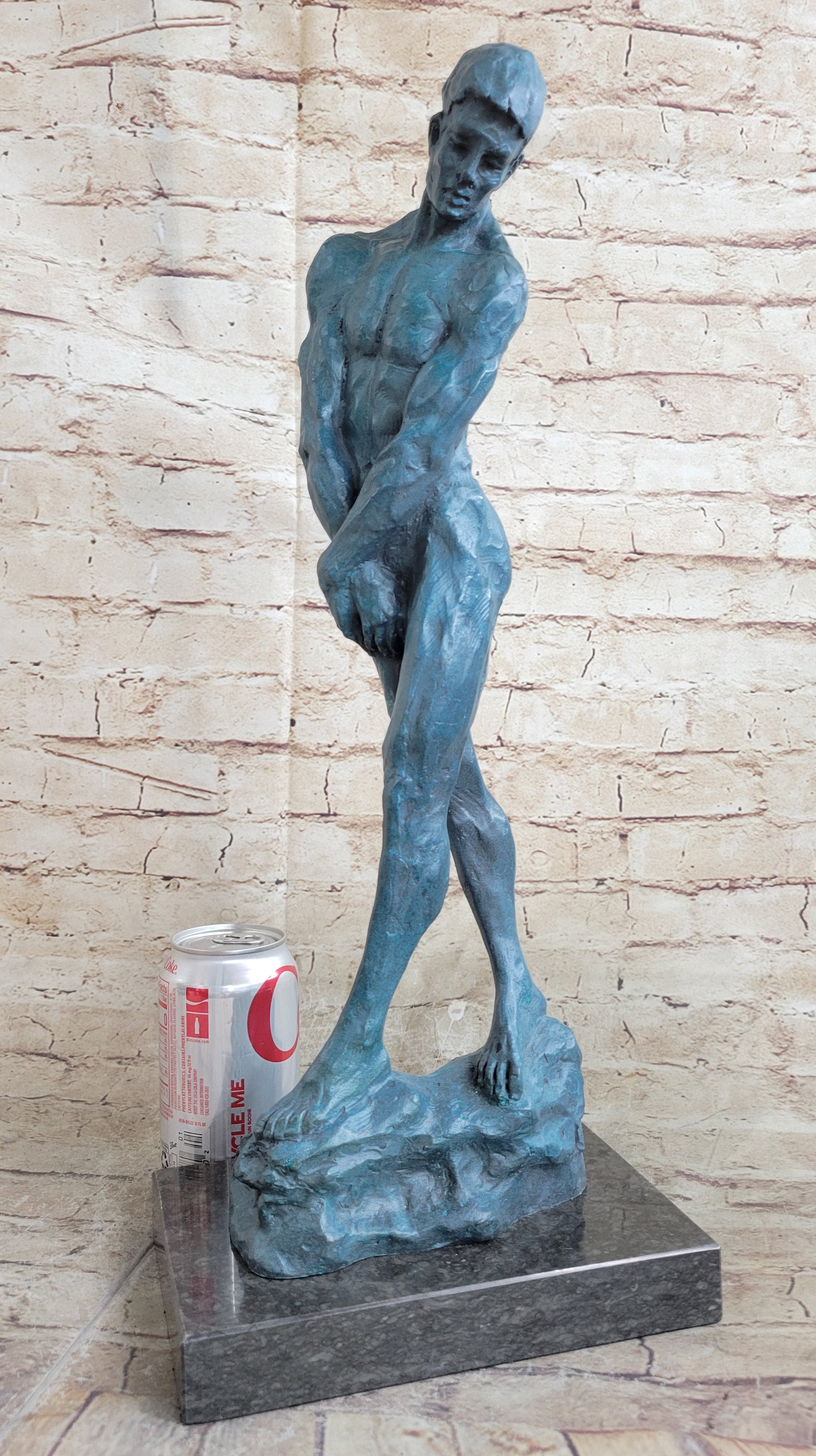 Green Patina Rodin Adam Nude Male Bronze Sculpture Classic Artwork