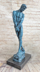 Green Patina Rodin Adam Nude Male Bronze Sculpture Classic Artwork