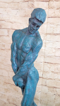 Green Patina Rodin Adam Nude Male Bronze Sculpture Classic Artwork