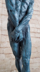 Green Patina Rodin Adam Nude Male Bronze Sculpture Classic Artwork