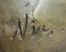 Nude Male Figure Resting on Globe Sculpture Figure Signed 11" x 7"