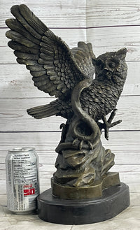 Owl and Snake Bronze Sculpture on Marble Base 15" x 12"