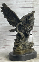 Owl and Snake Bronze Sculpture on Marble Base 15" x 12"
