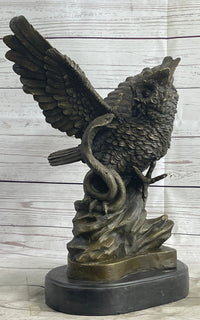 Owl and Snake Bronze Sculpture on Marble Base 15" x 12"
