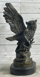 Owl and Snake Bronze Sculpture on Marble Base 15" x 12"