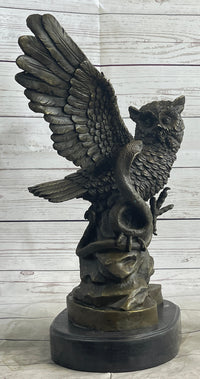 Owl and Snake Bronze Sculpture on Marble Base 15" x 12"