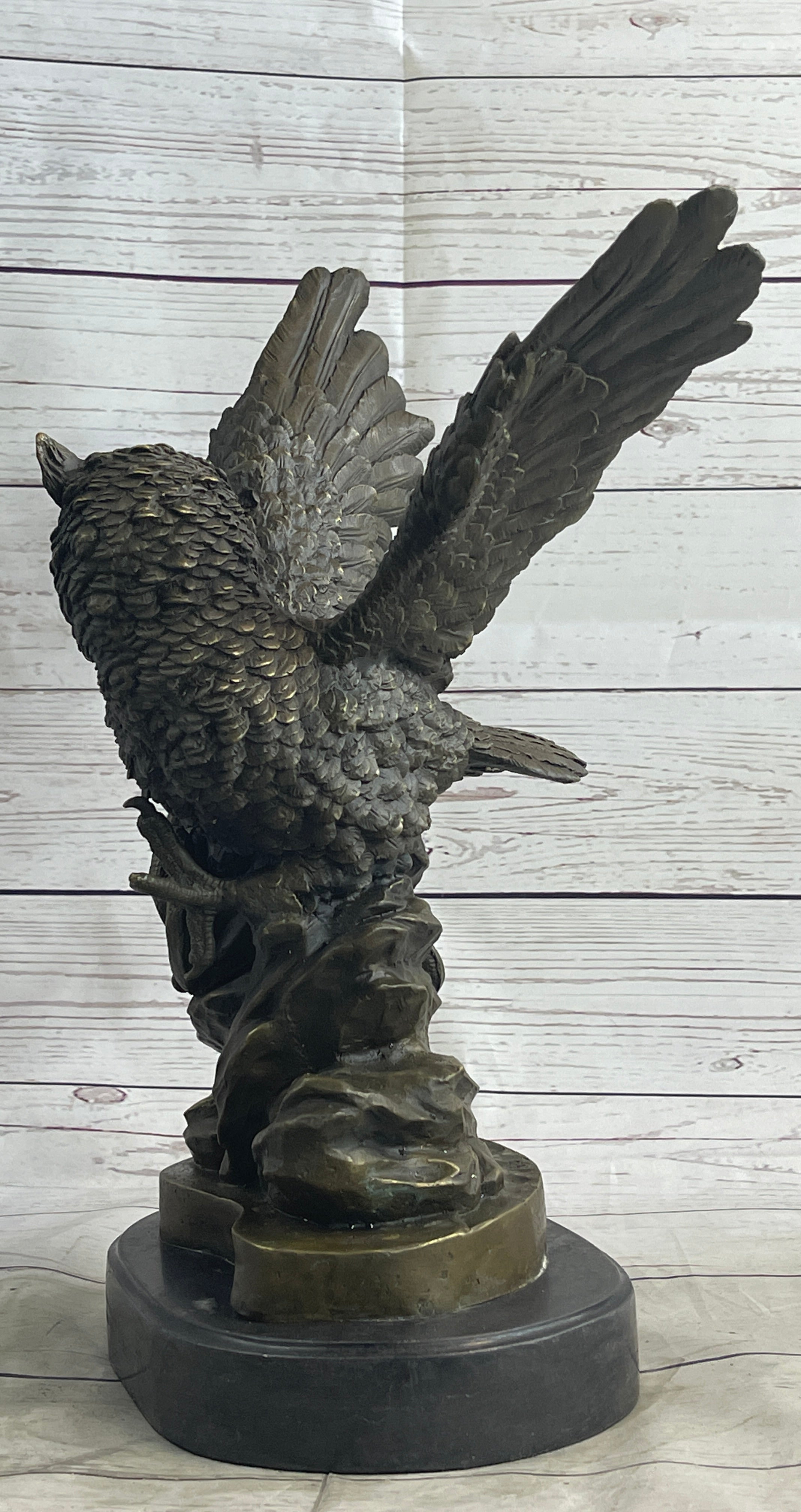 Owl and Snake Bronze Sculpture on Marble Base 15" x 12"