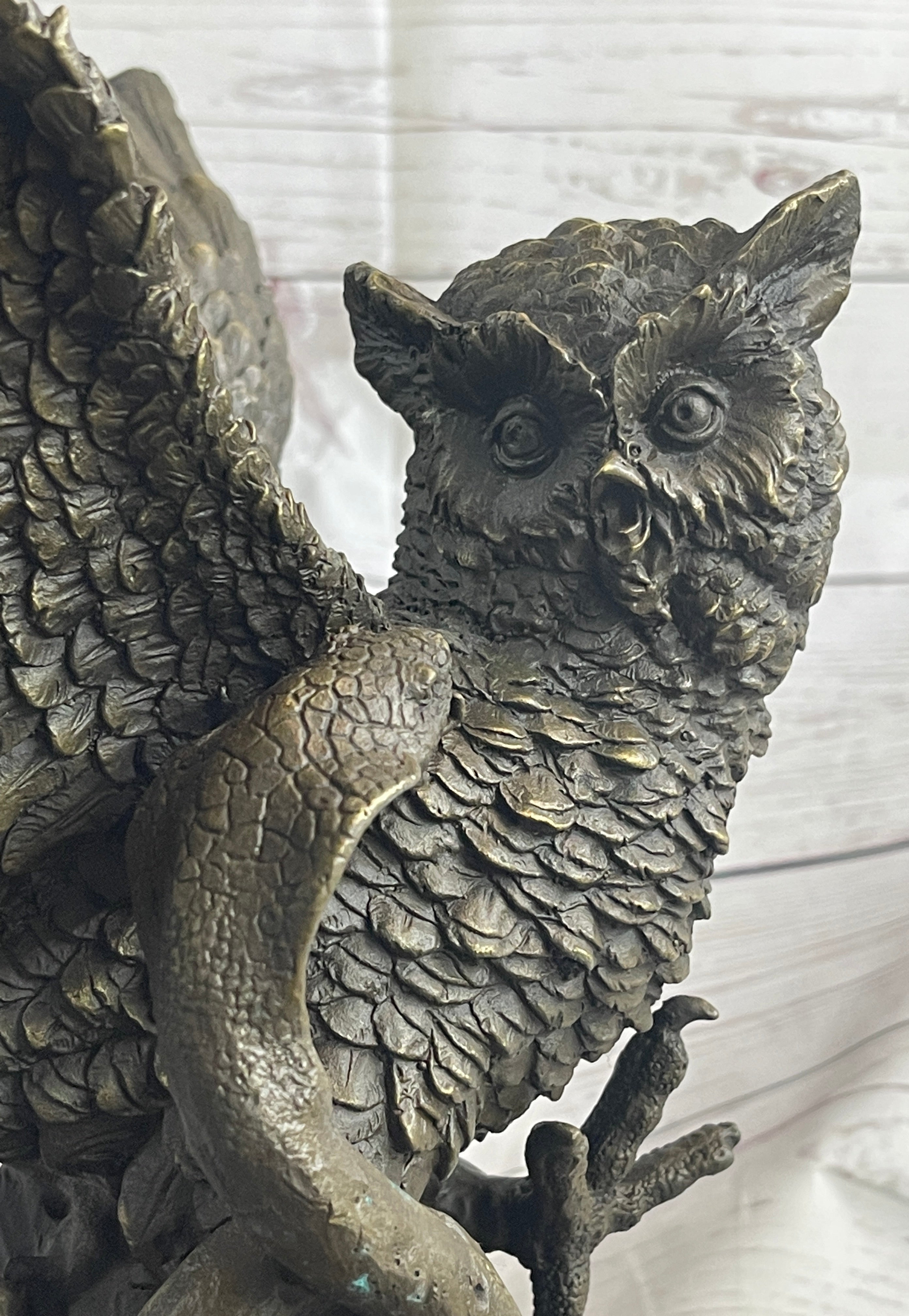 Owl and Snake Bronze Sculpture on Marble Base 15" x 12"