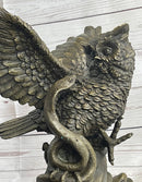Owl and Snake Bronze Sculpture on Marble Base 15" x 12"