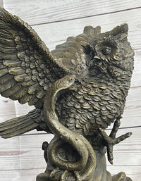 Owl and Snake Bronze Sculpture on Marble Base 15" x 12"