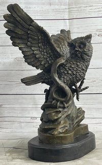 Owl and Snake Bronze Sculpture on Marble Base 15" x 12"