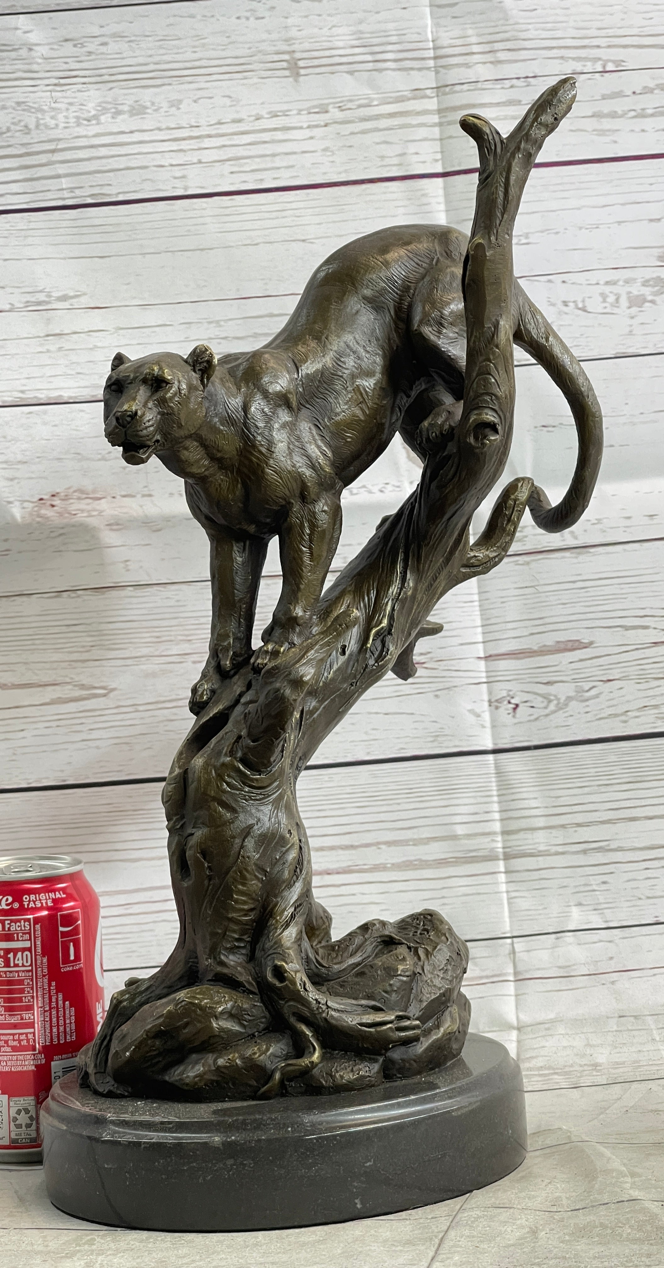 Mountain Lion Puma Panther in Tree Bronze Sculpture