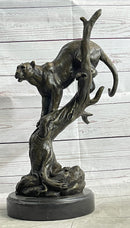 Mountain Lion Puma Panther in Tree Bronze Sculpture