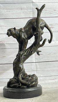 Mountain Lion Puma Panther in Tree Bronze Sculpture