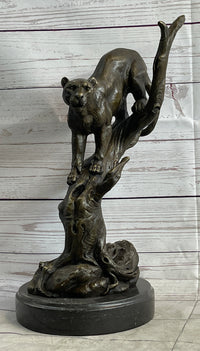 Mountain Lion Puma Panther in Tree Bronze Sculpture