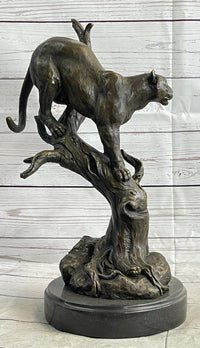 Mountain Lion Puma Panther in Tree Bronze Sculpture