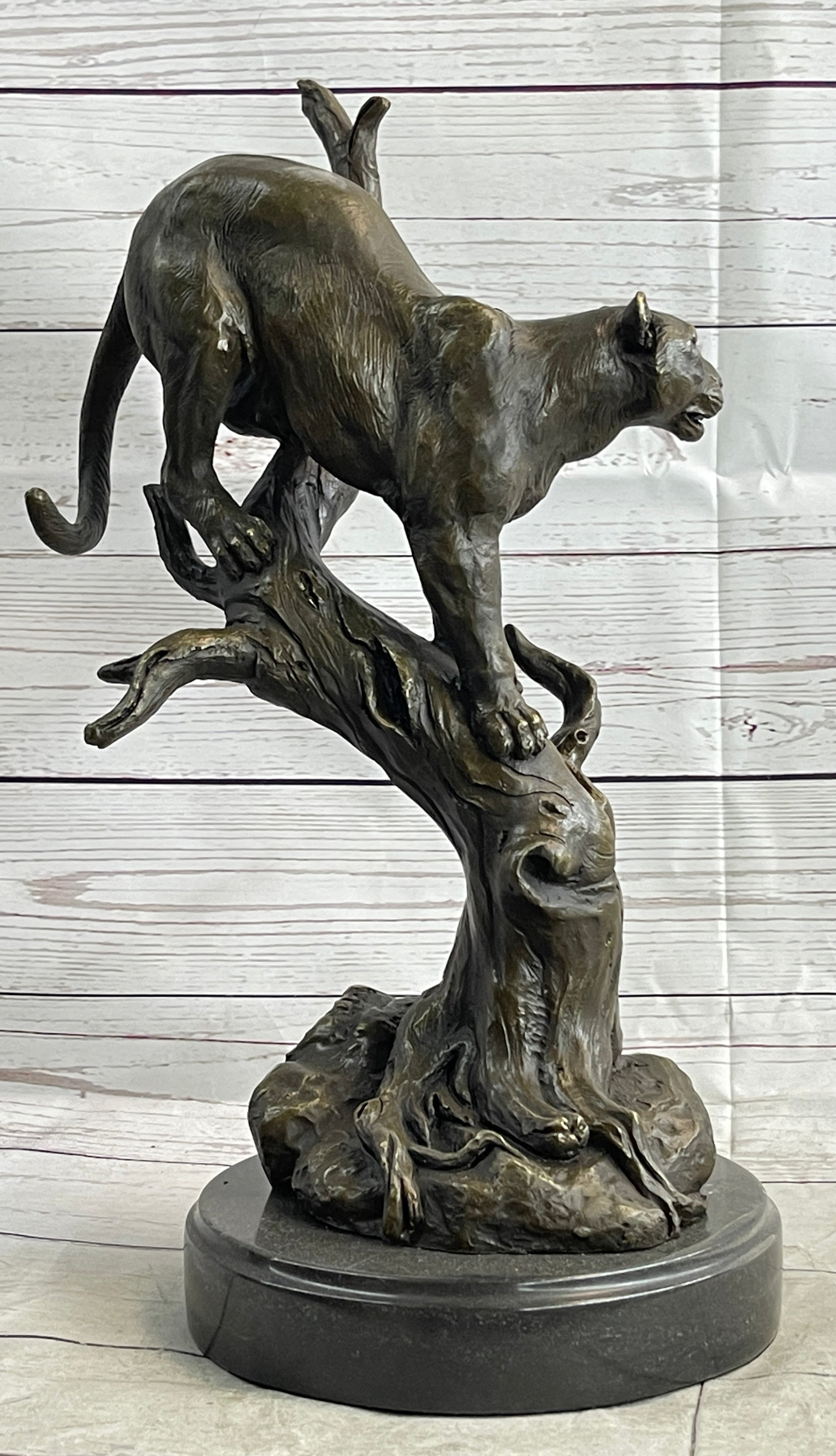 Mountain Lion Puma Panther in Tree Bronze Sculpture