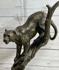 Mountain Lion Puma Panther in Tree Bronze Sculpture