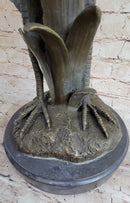 Heron Egret Crane Bronze Metal Sculpture Signed Art Marble Base