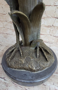 Heron Egret Crane Bronze Metal Sculpture Signed Art Marble Base