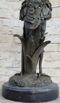 Heron Egret Crane Bronze Metal Sculpture Signed Art Marble Base