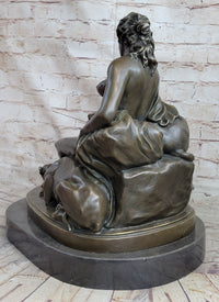 Nude Woman Female Figure w/ 2 Guard Dogs Bronze Sculpture Greek Roman