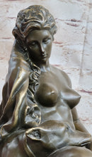 Nude Woman Female Figure w/ 2 Guard Dogs Bronze Sculpture Greek Roman