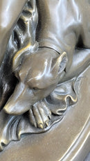 Nude Woman Female Figure w/ 2 Guard Dogs Bronze Sculpture Greek Roman