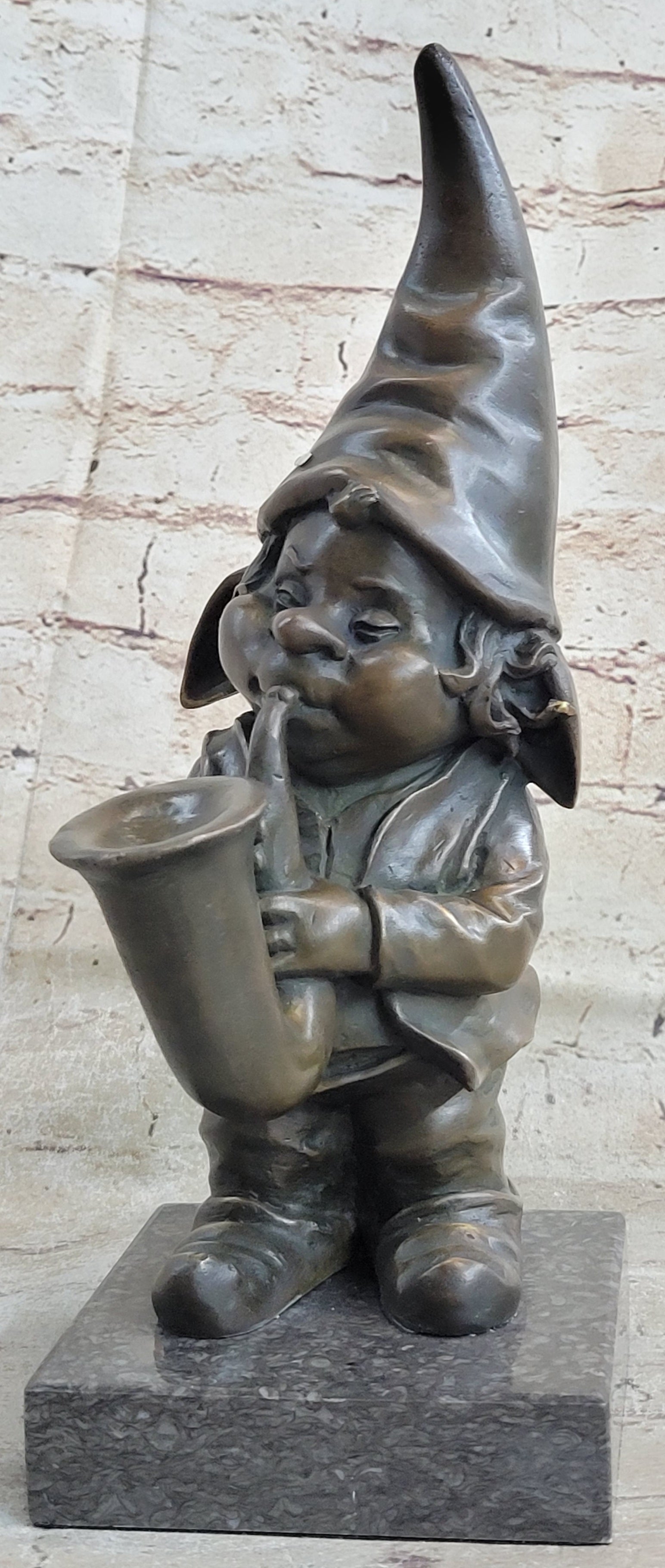 French Bronze Brass Gnome Trumpet Musician Collectible