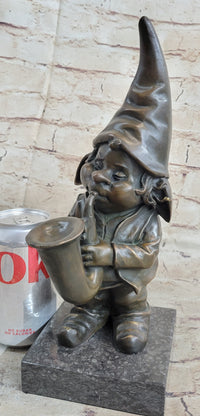 French Bronze Brass Gnome Trumpet Musician Collectible