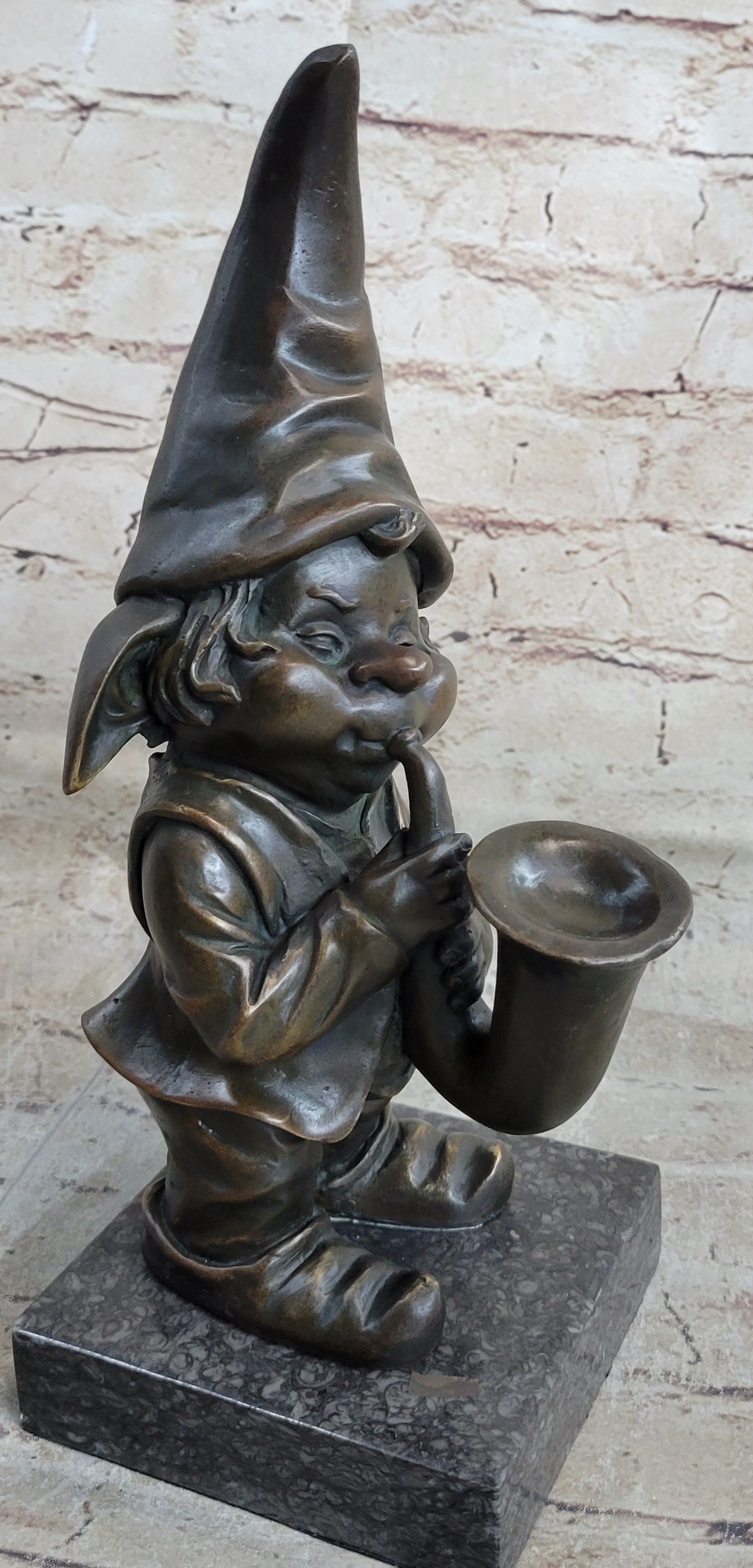 French Bronze Brass Gnome Trumpet Musician Collectible