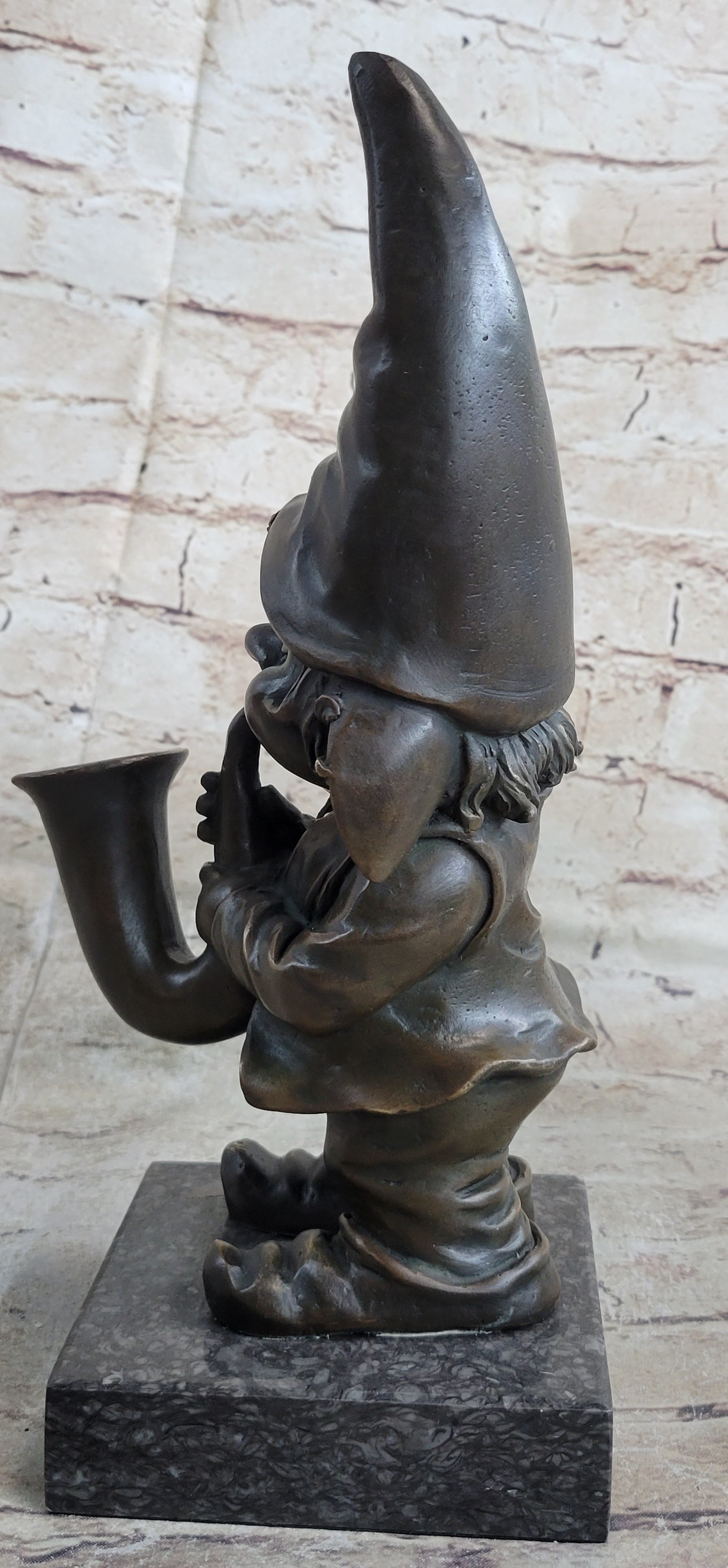 French Bronze Brass Gnome Trumpet Musician Collectible