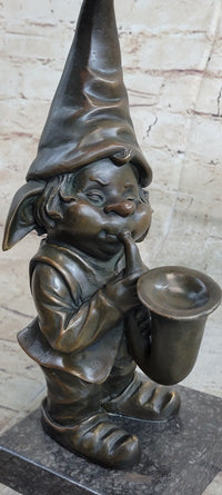 French Bronze Brass Gnome Trumpet Musician Collectible